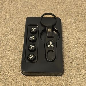 Mitsubishi Black & Silver Car Tire Valve Caps and Keychain Set